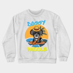 schnauzer doing the doggy paddle on a boat Crewneck Sweatshirt